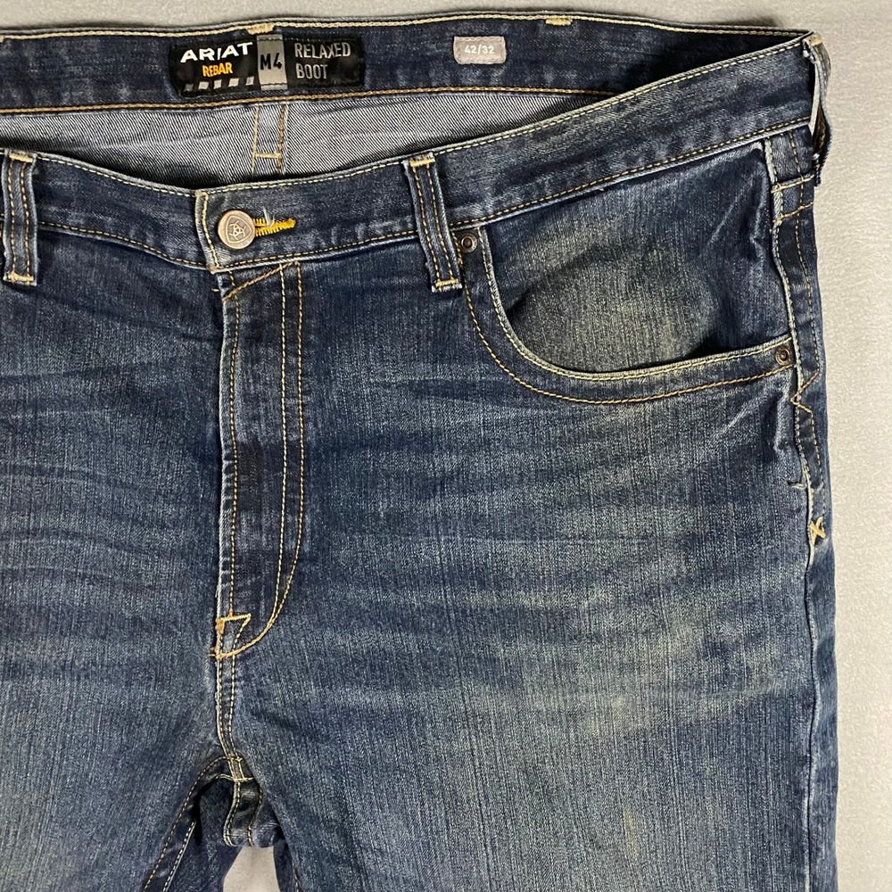 Ariat Rebar M4 Relaxed Boot Cut Jeans Mens 42x32 Medium Wash Denim Work Pants